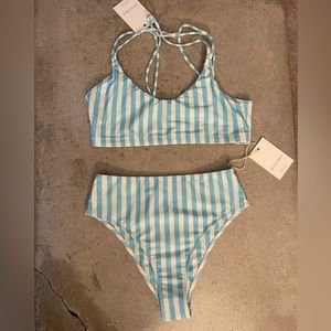 September the Line Bikini Set - Powder Blue Stripe (Topanga Top &  Eros Bottom)